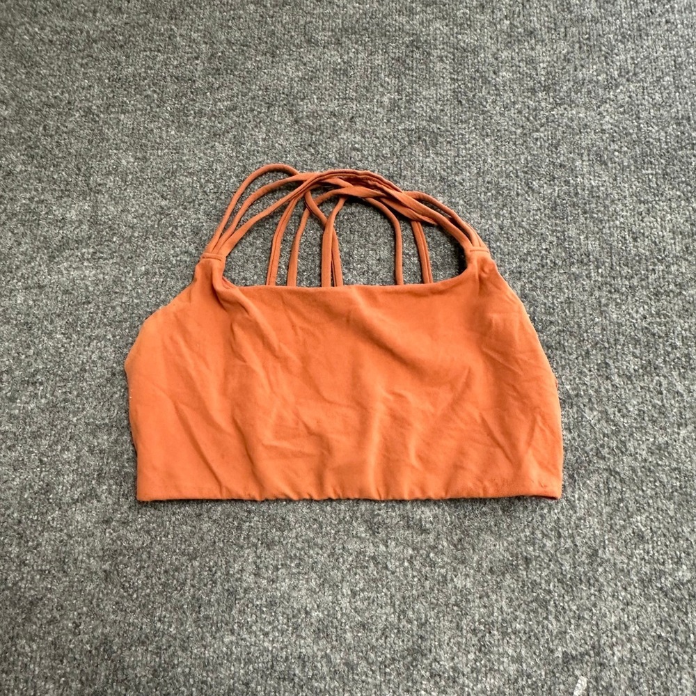 Athleta Sports Bra Womens Size M Burnt Orange Strappy Cage Back Active Yoga Top